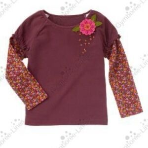 Gymboree Kid Girl Wine Purple Long Double Sleeve Floral Corsage Top Casual Sze 9